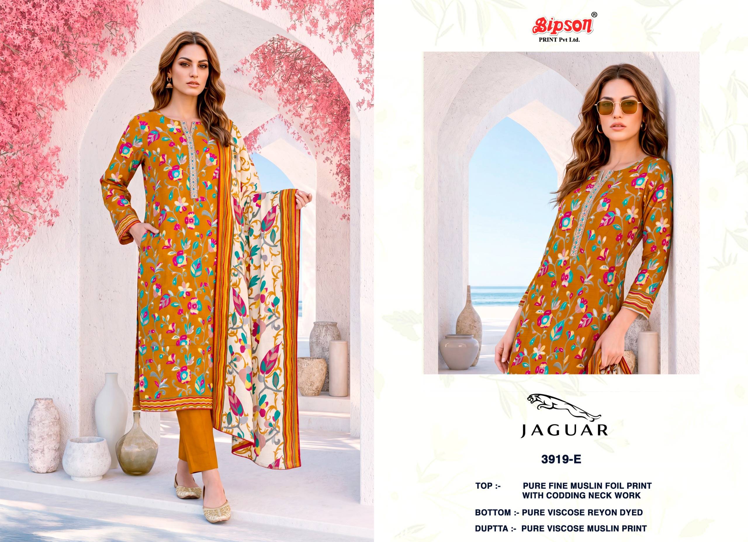 JAGUAR - 3919 Series By BIPSON PRINTS Stylish Beautiful Colourful Pure Muslin Dresses At Wholesale Price